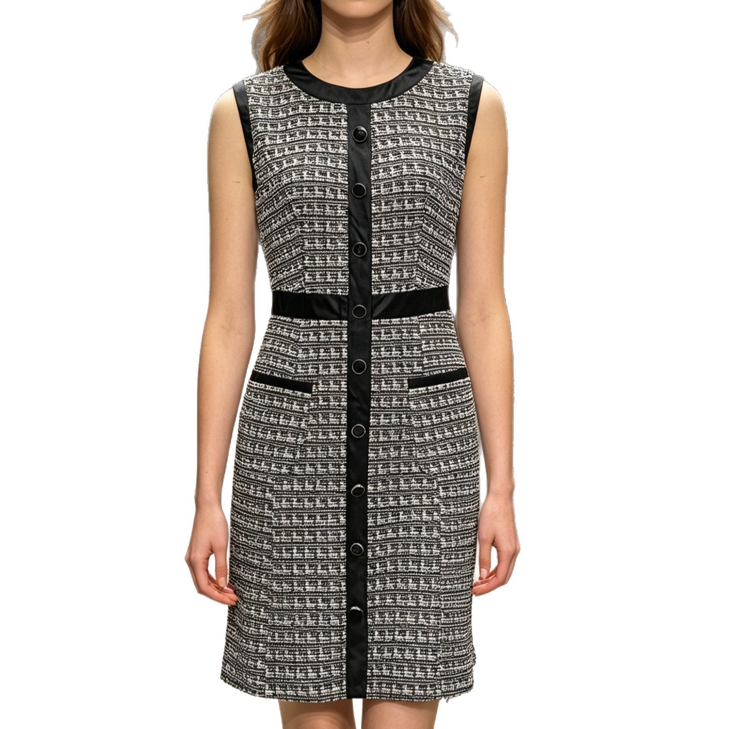 Vintage leather trimmed tweed vest A-line skirt dress 