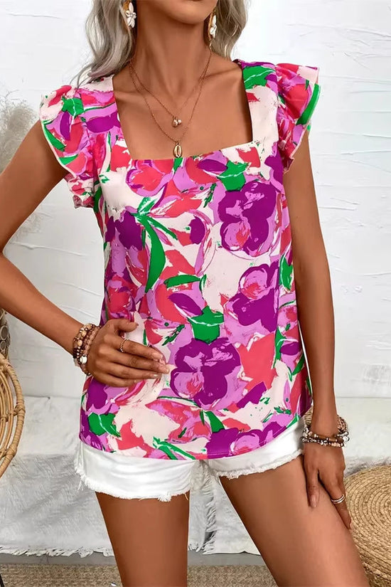 Flower square collar top 