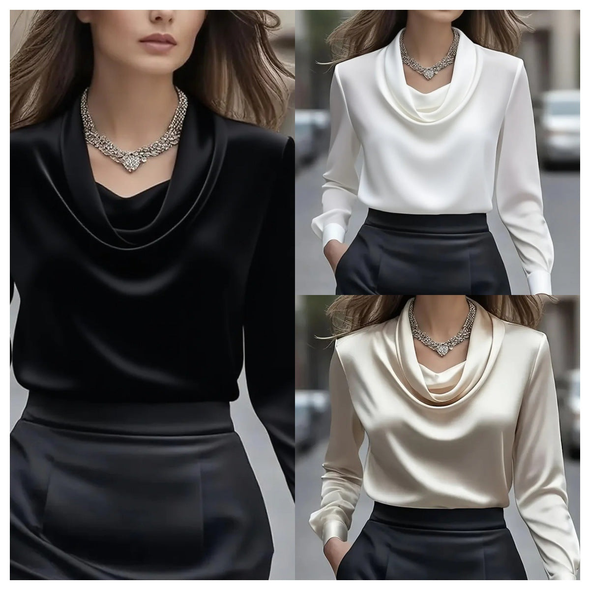 Elegant Solid-Color Minimalist Boat-Neck Long-Sleeve Shirt For Women 
