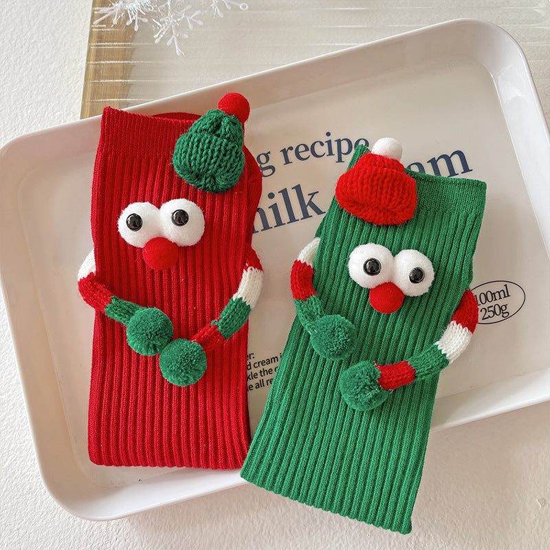Cute Cartoon Christmas Socks Solid Cotton Middle-tube Socks For Adults And Children CJ