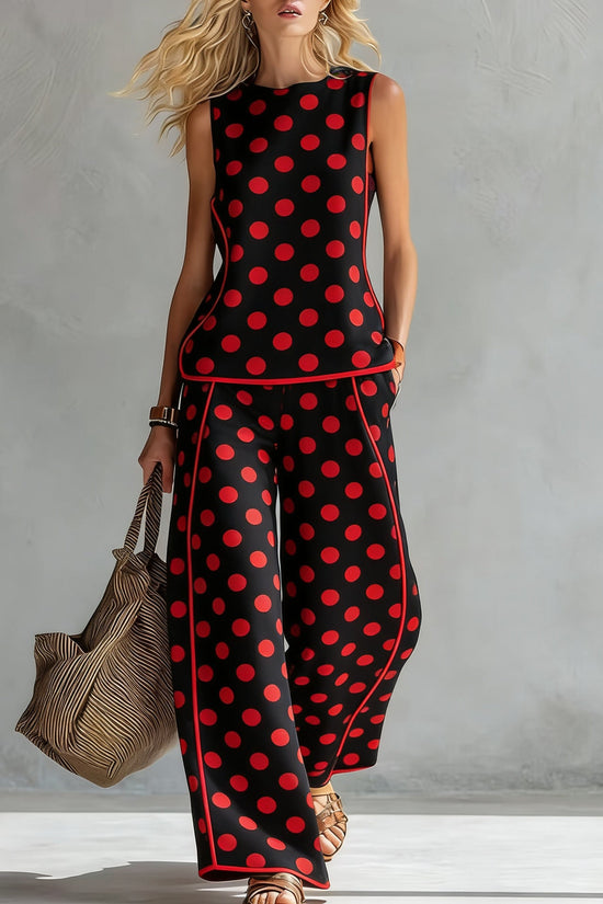 Women's Casual Sleeveless Printed Wide-Leg Pants Two-Piece Set 