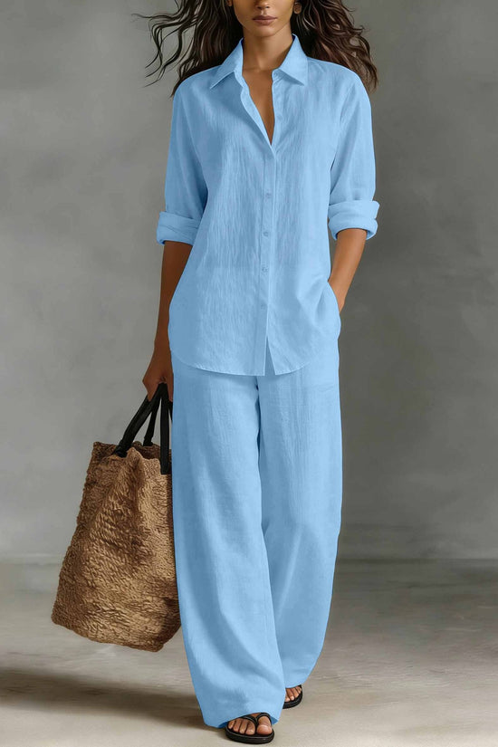 Bohemian Resort Cotton-Linen Top And Pants Set 