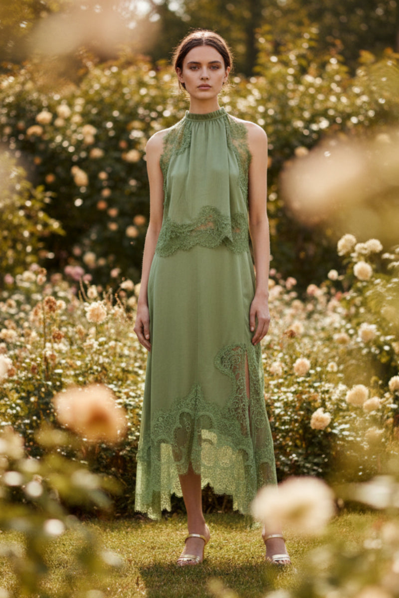 V-Neck Waist Trimming Ruffles Elegant Dress 