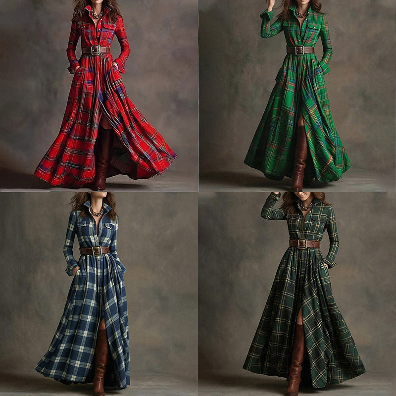 Elegant Commuter Printed Lapel Slim-Fit Dress 