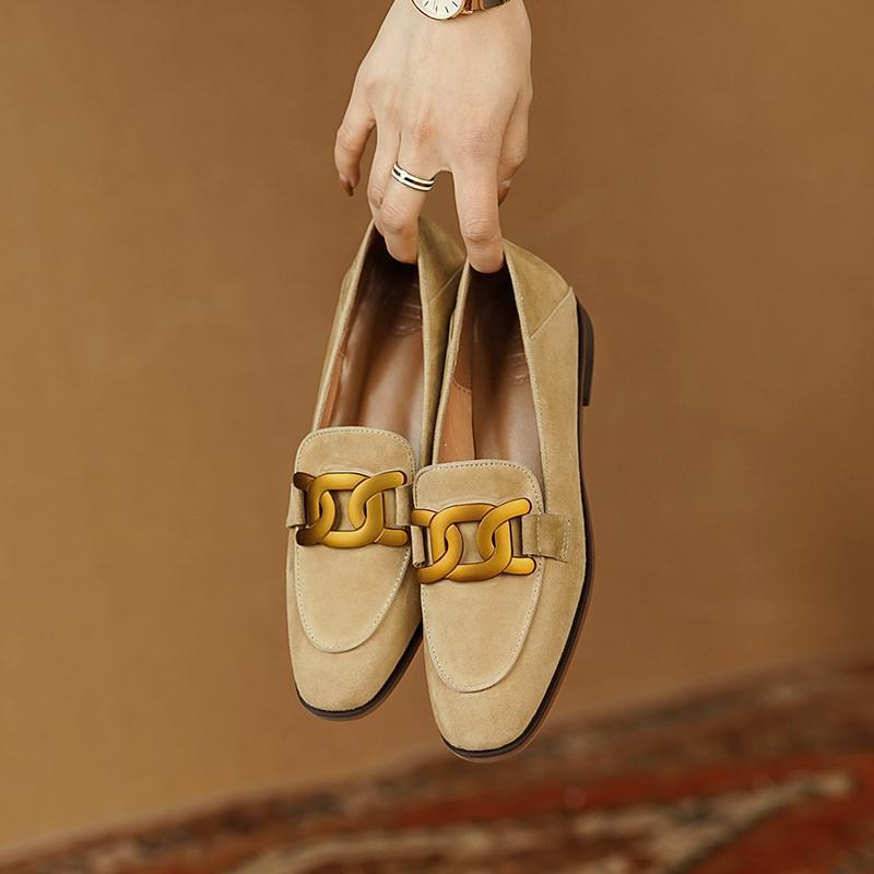 Retro Metal Buckle Slip On Loafer Shoes 