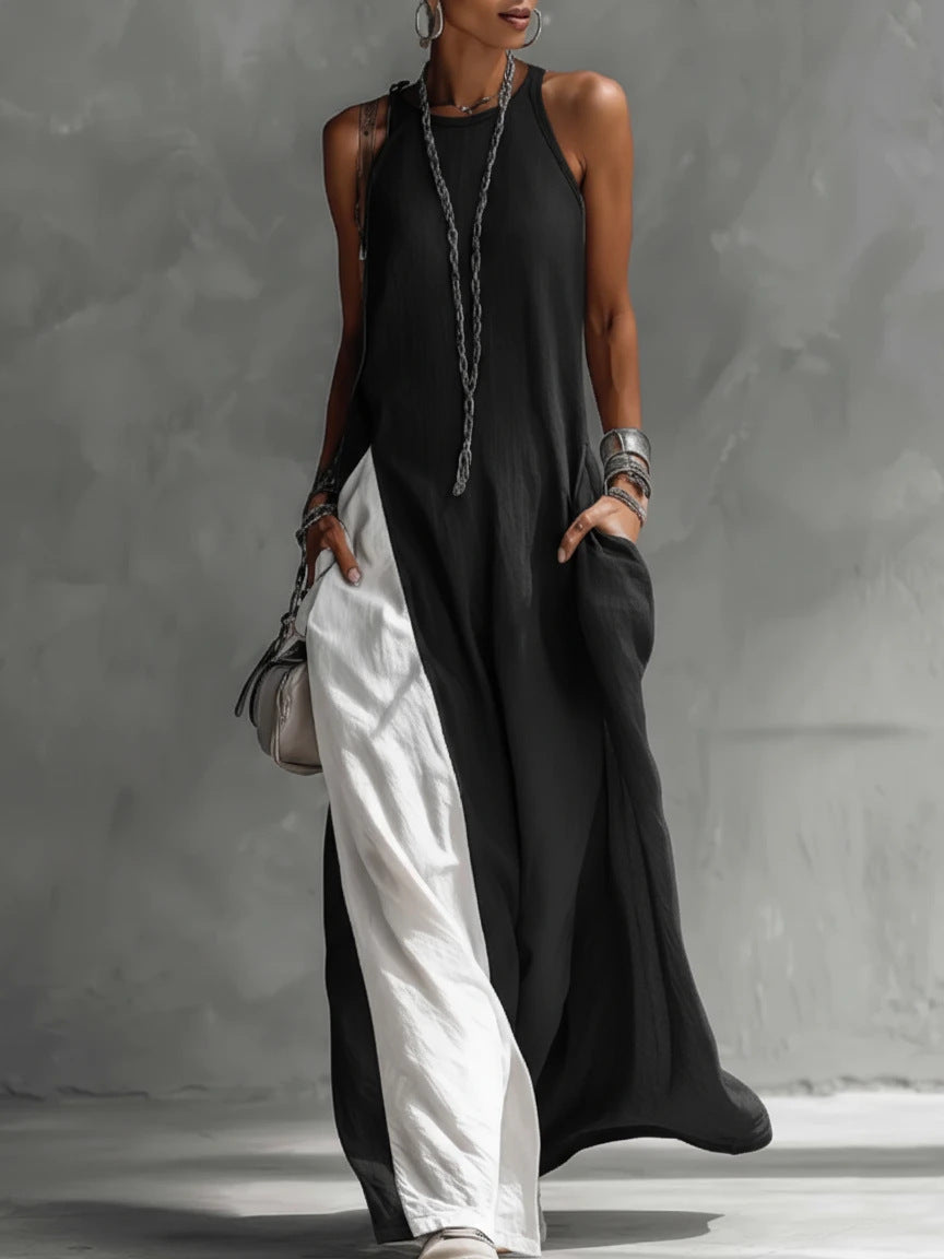 Womens Sleeveless Loose-Fit Off-Shoulder Dress With Pockets 