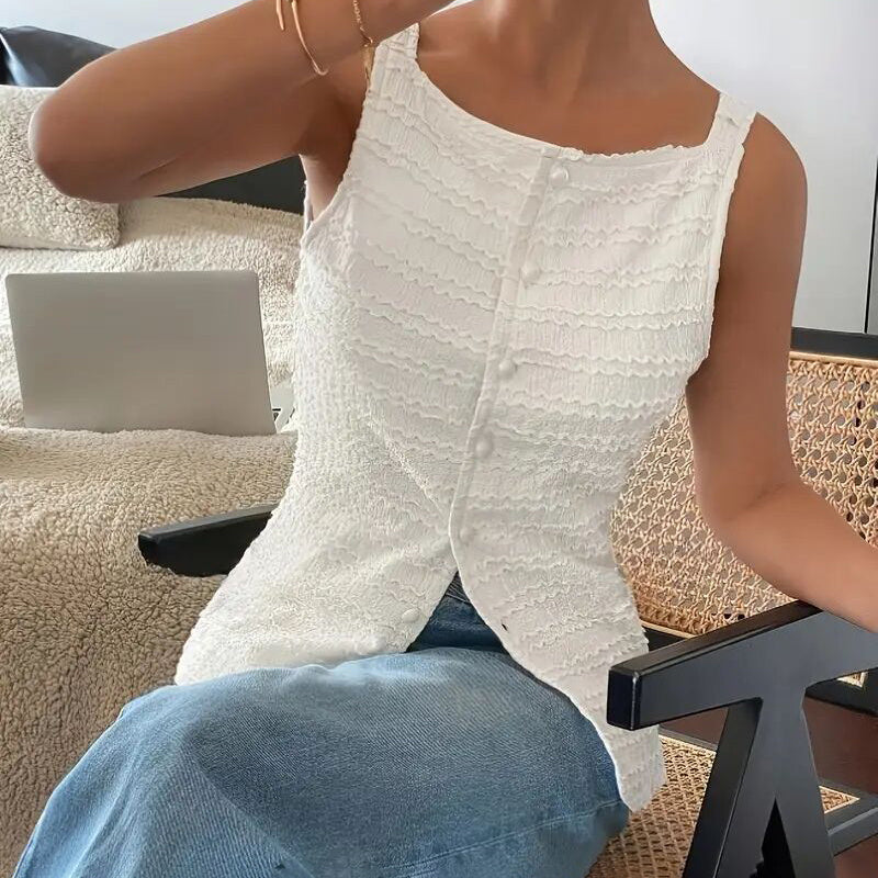 Trendy Square Neck Button Up Vest Top Y2k Going Out Tank Tops CJ US