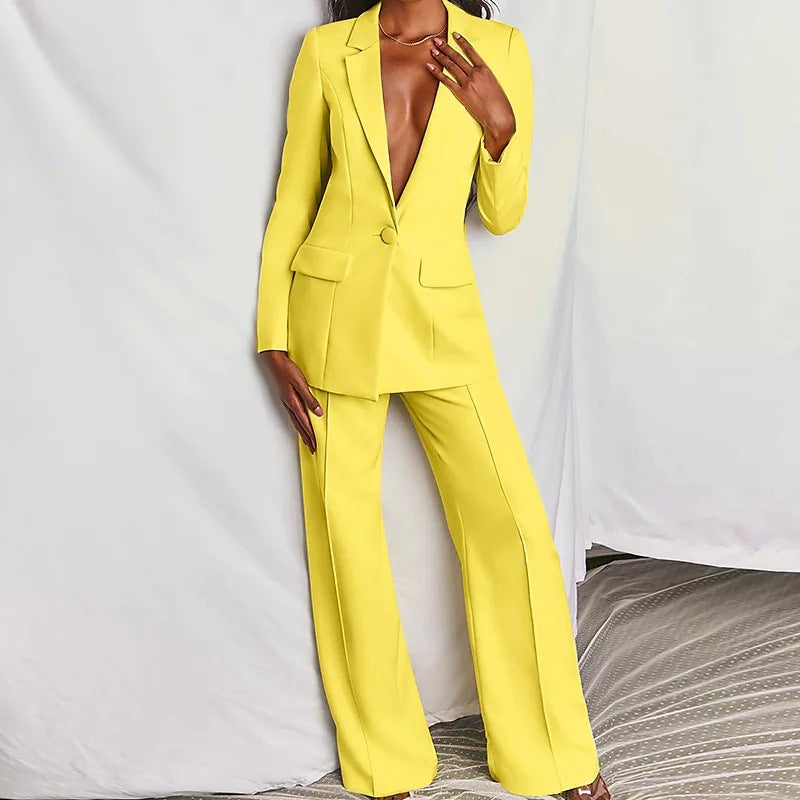 Women's Professional Blazer & Trousers Suit Set – Long Sleeve, Full Length 
