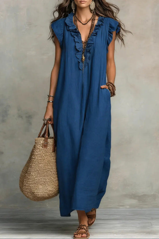 Women's Spring Summer Pocket Ruffle Elegant Dress 