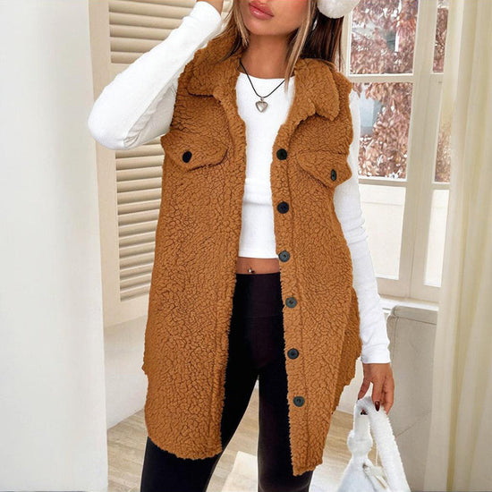 “Wool-Like Sleeveless Vest with Lapel – Mid-Length Waistcoat” CJ US