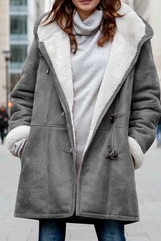 Sherpa-Lined Duffle Toggle Jacket with Hood — Warm Hooded Fleece Coat 