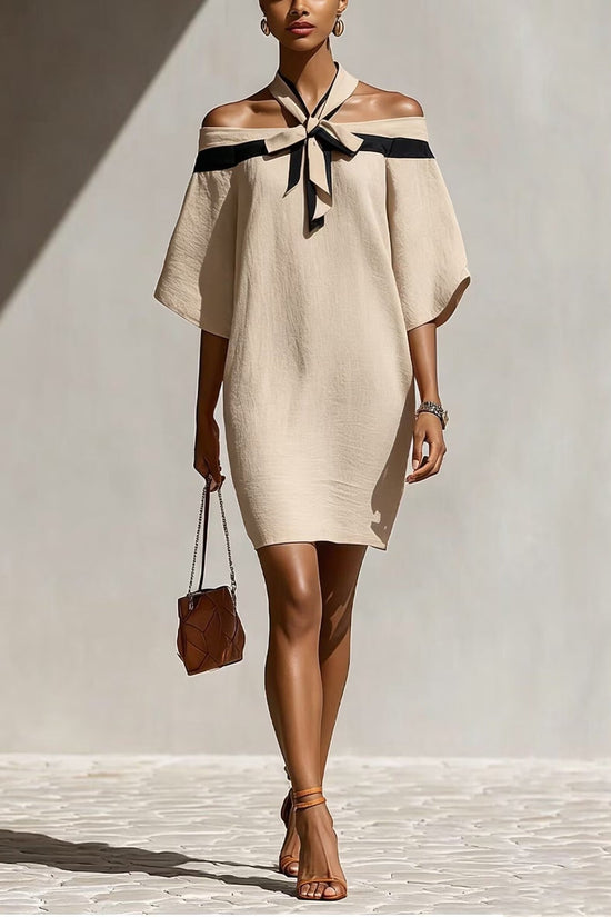 One shoulder bow collar dress 