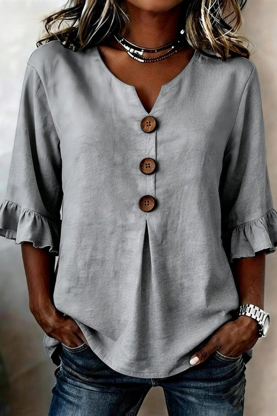 Fashionable Cotton Linen V-Neck Button-Up Blouse for Women Summer Casual Top 