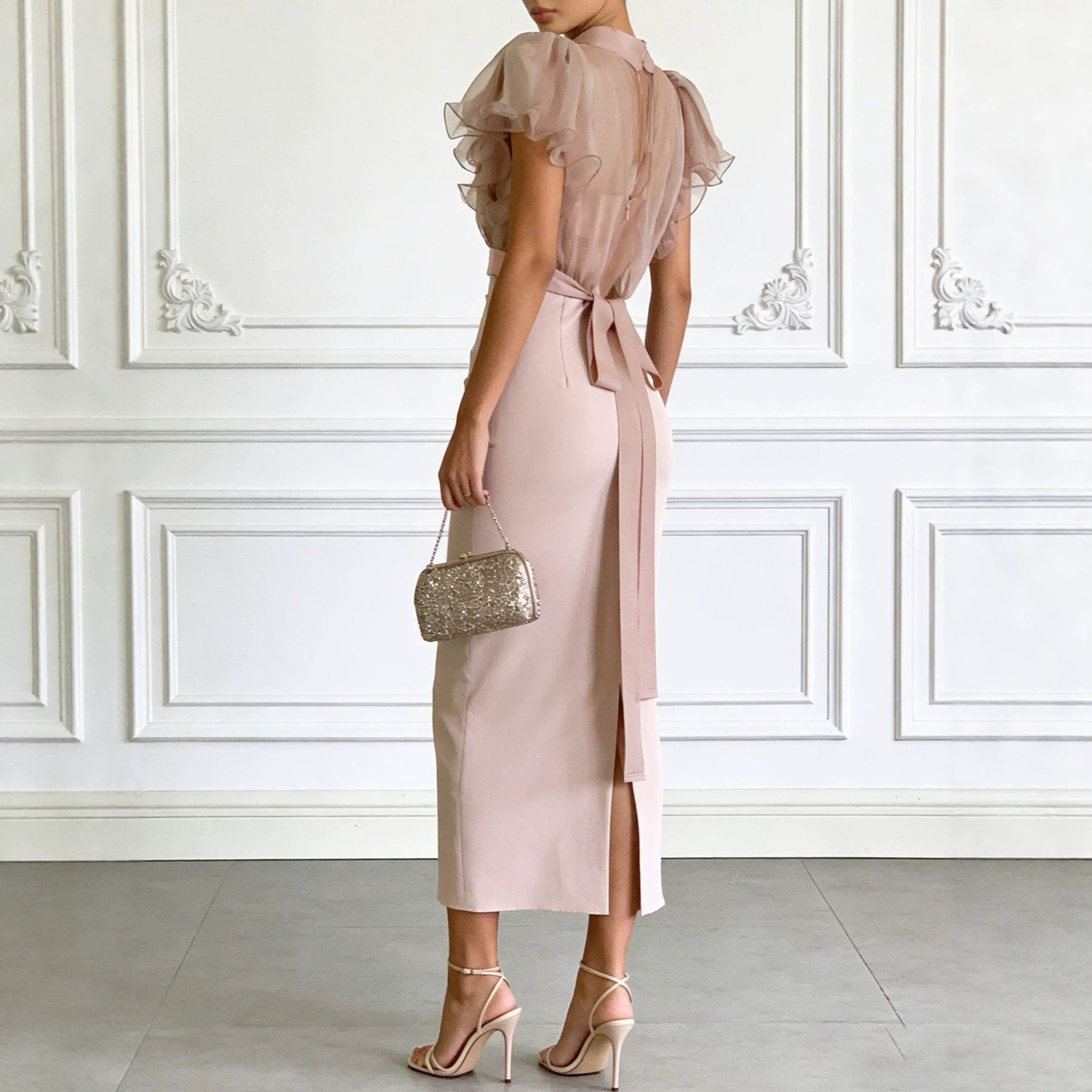 Mesh lace up waist bag hip dress 