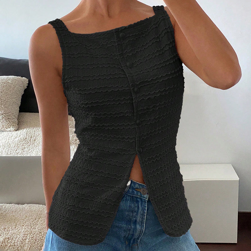 Trendy Square Neck Button Up Vest Top Y2k Going Out Tank Tops CJ US