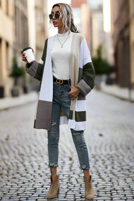 Women’s Color Matching Knit Cardigan – Lazy Style Oversized Sweater Diversi Fashion™