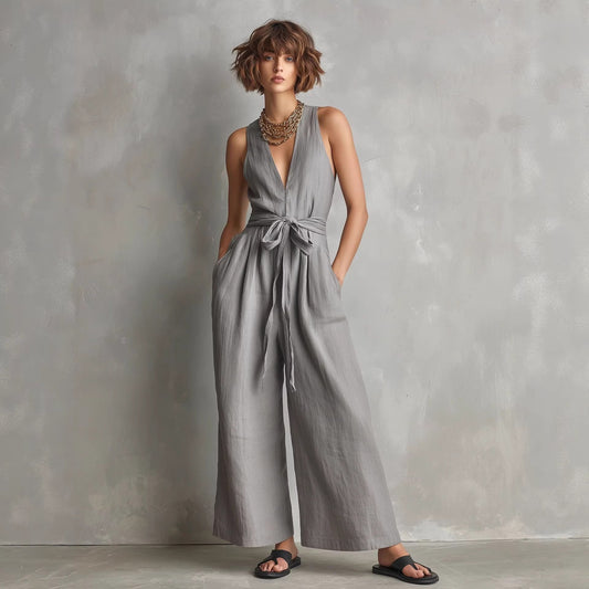 Elegant Commuter V-Neck Jumpsuit For Women 