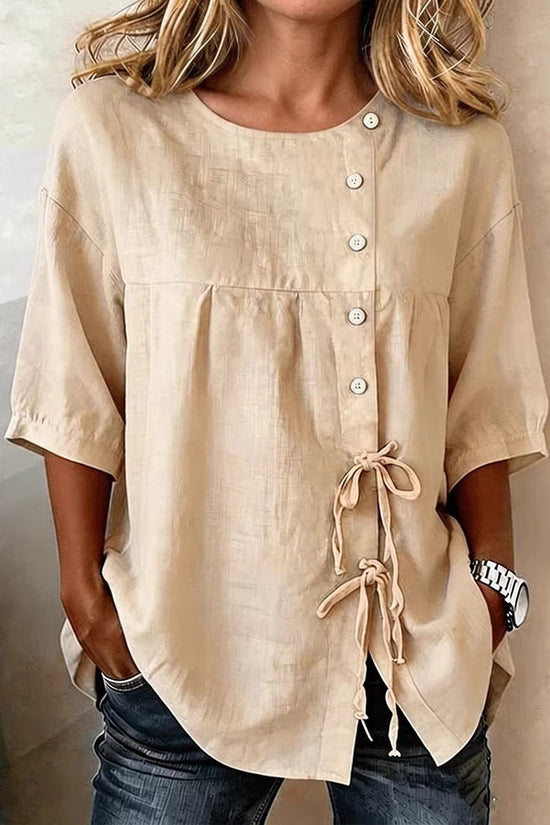 Lace-up Button New Solid-color Shirt 