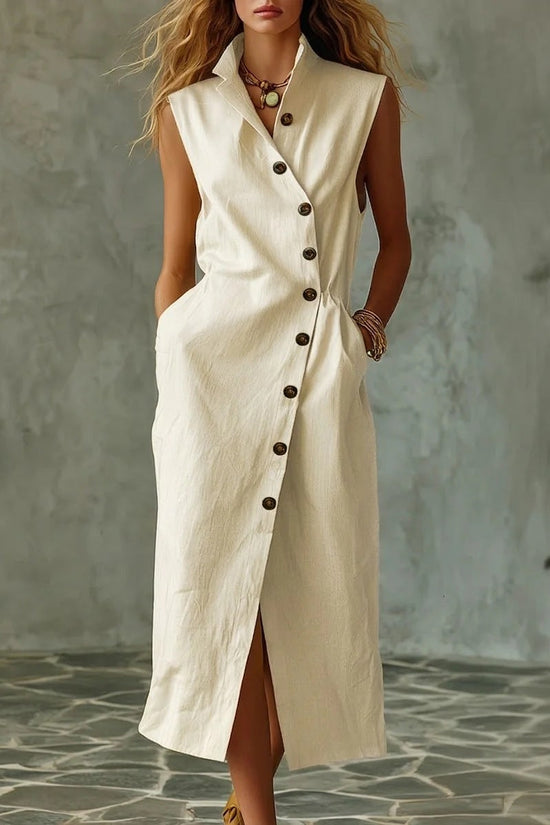 Slim-fit Elegant Single-breasted Dress With A Stand-up Collar For Women 