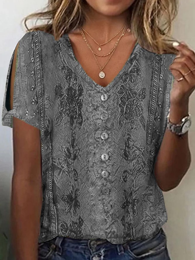 Women’s Lace Heart Print T-Shirt – Summer Short Sleeve Casual Top 