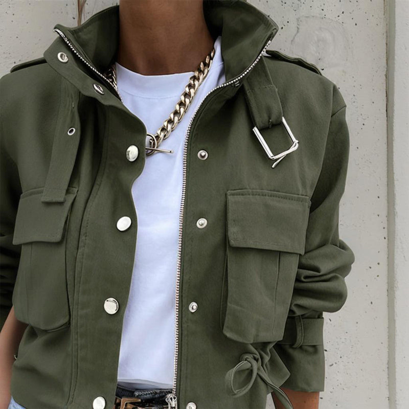 Women’s stand collar drawstring hem jacket CJ US