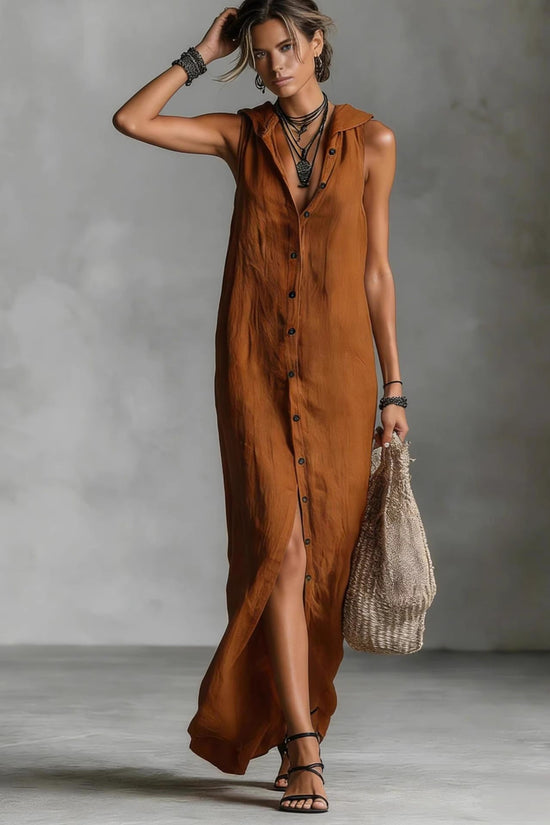 Sleeveless hooded breasted dress 