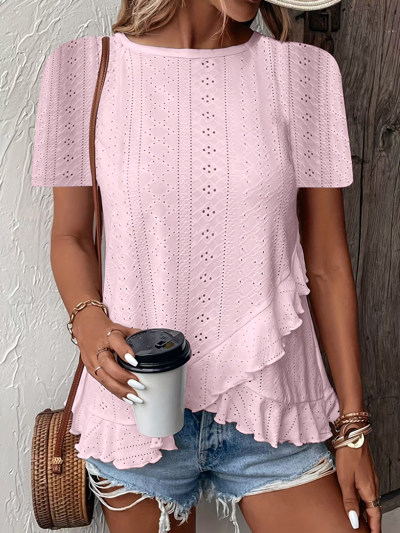 Womens Fashion Casual Solid-color Short-sleeve Crew Neck 