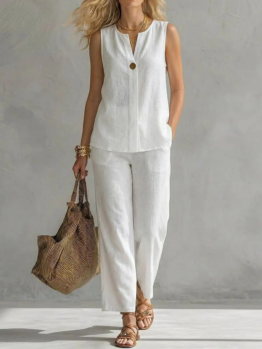 Casual Womens Sleeveless V-Neck Top Set 