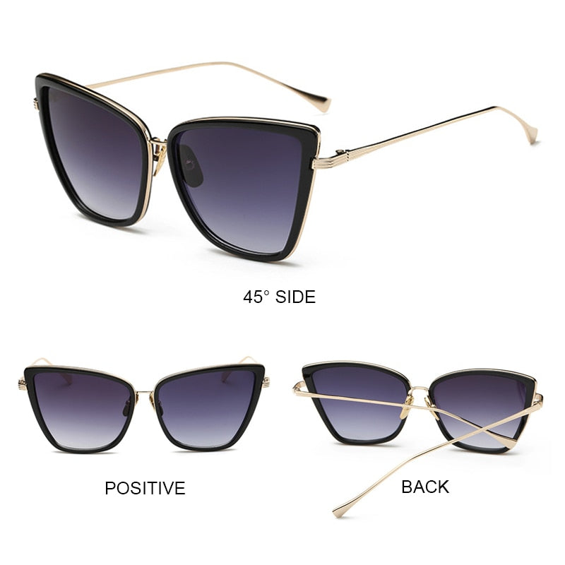 Big Cat Eye Sunglasses Women Black Mirror Sun Glasses eprolo
