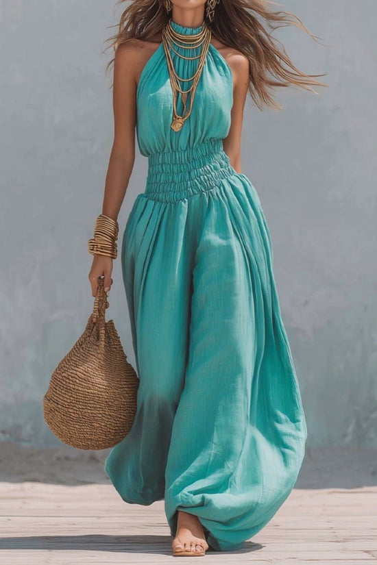Sleeveless hanging neck lantern pants jumpsuit for women 