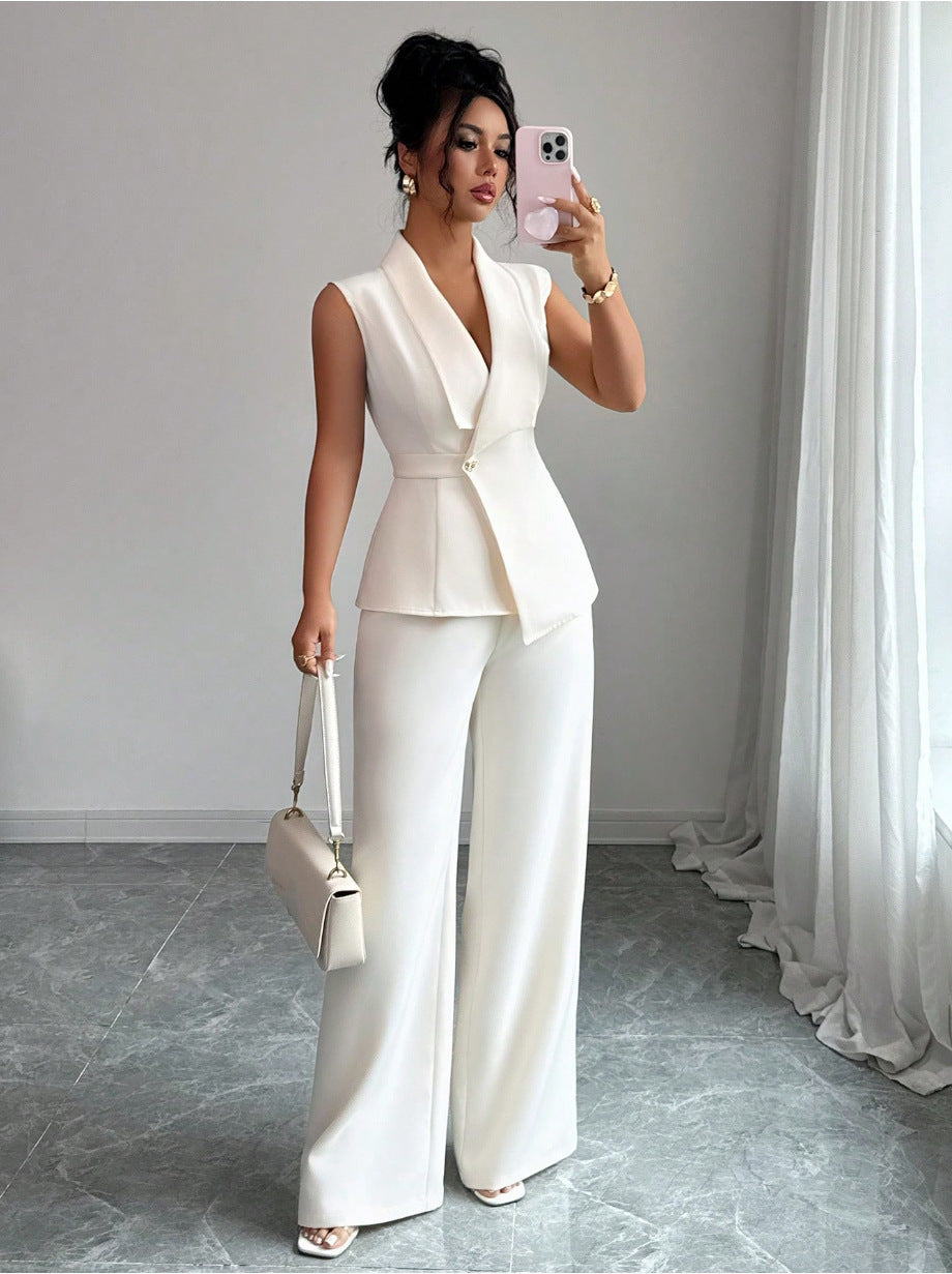 Sleeveless Blazer And Straight-leg Pants Two-piece Set 