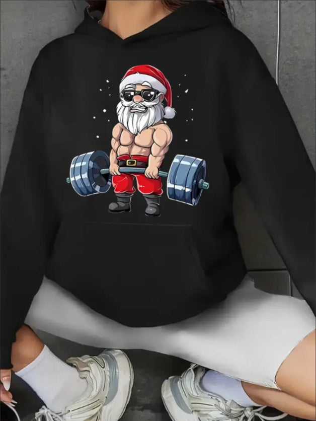 Women’s Santa Claus Christmas Hoodie – Funny Holiday Pullover Sweatshirt CJ US