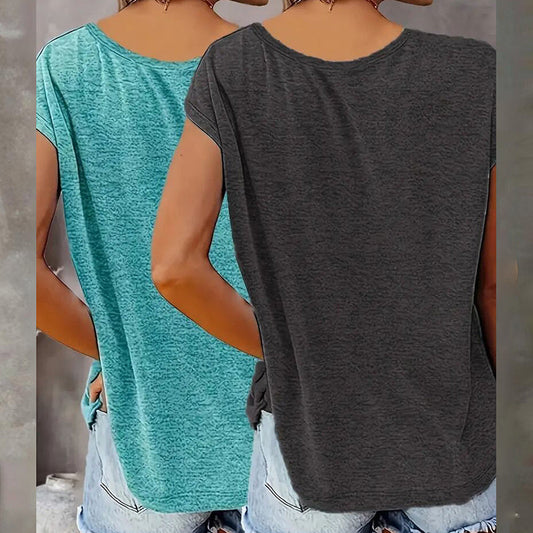 2-Pack Women's V-Neck Sleeveless Tank Tops – Loose Fit Casual Summer Beach Shirts FitiqueFit