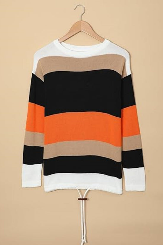 2025 Novel And Cute Style Round Neck Striped Women's Fashion Clothing Color Blocked Hoodie Autumn Sweater Women's Clothing CJ US