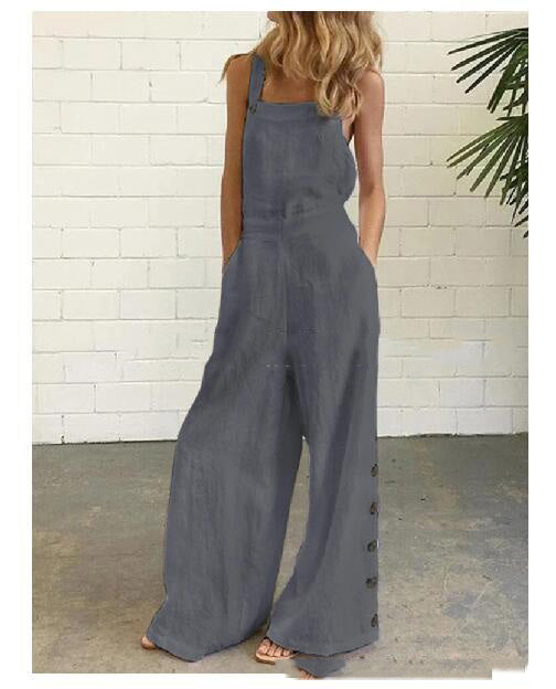 Women’s High-Waisted Sleeveless Denim Jumpsuit 