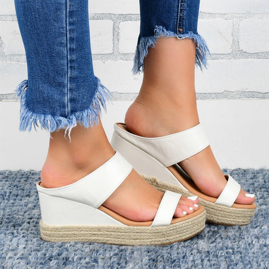 Wedge Heel Slippers Casual Sandals Hemp High Wedge Heel Shoes CJ US