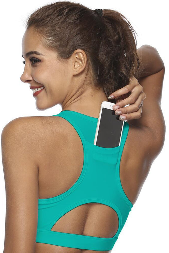 Women’s Pocket Sports Bra – Supportive Workout Bra with Phone Pocket CJ