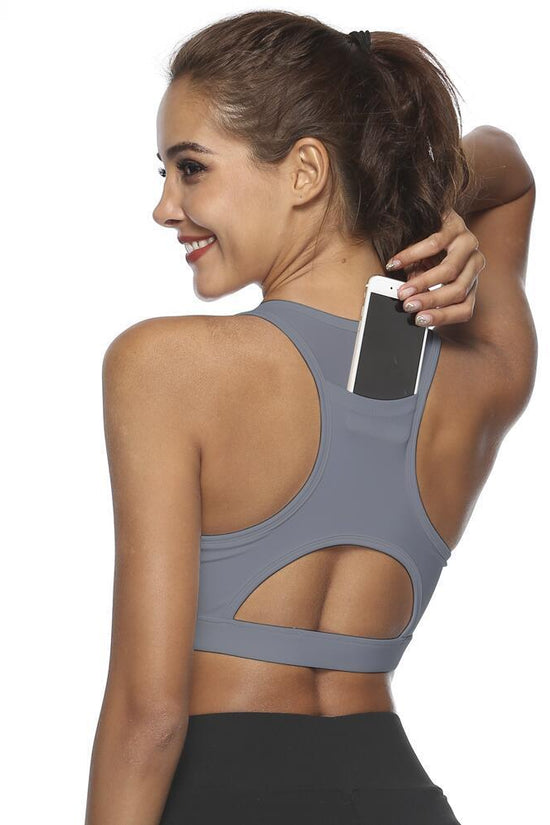 Women’s Pocket Sports Bra – Supportive Workout Bra with Phone Pocket CJ