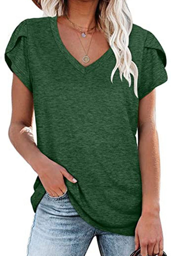 🌸 Women's V-Neck Petal Sleeve Summer T-Shirt – Elegant & Breezy null
