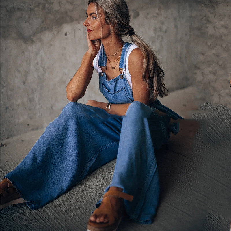 Women’s wide leg denim overalls 