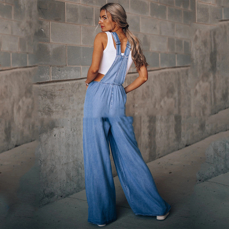 Women’s wide leg denim overalls 