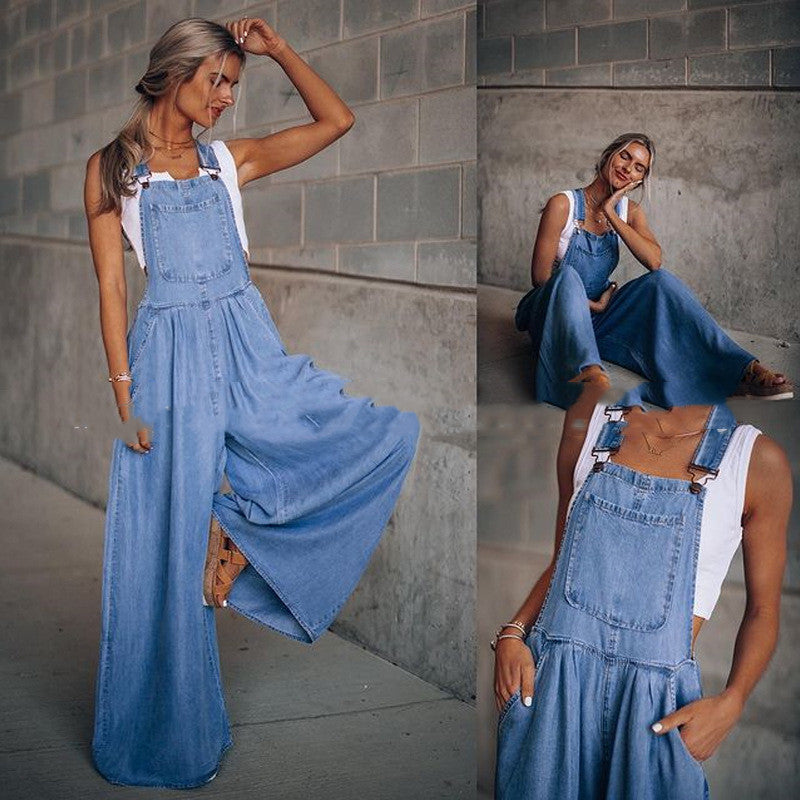 Women’s wide leg denim overalls 