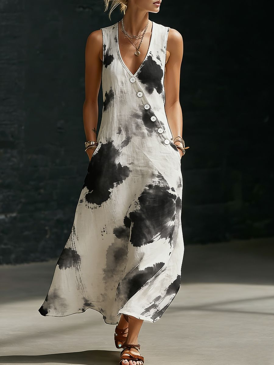 Loose-fitting V-neck Cross-over Shirt And Wide-leg Pants 