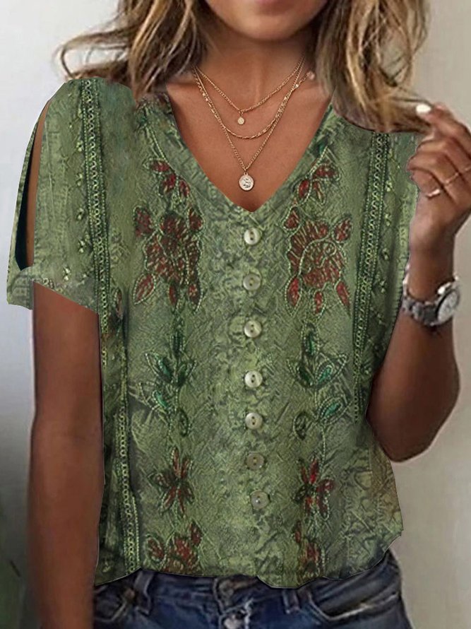 Women’s Lace Heart Print T-Shirt – Summer Short Sleeve Casual Top 
