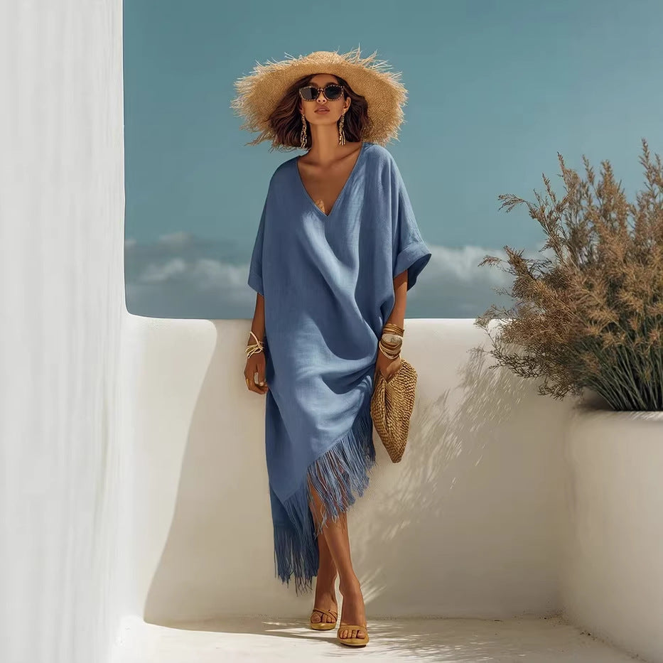 New Casual Beach Travel TK Comfortable Fringe V-neck Sexy Atmosphere Dress 