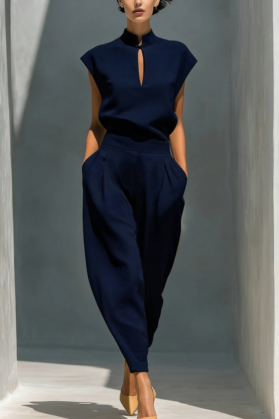 Chinese-style Satin Short-sleeve T-shirt And Pants Set For Women 