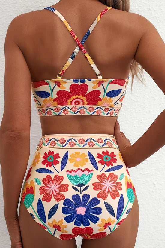 Floral Print High-Waisted U-Line Bikini Set Swimwear for Women 