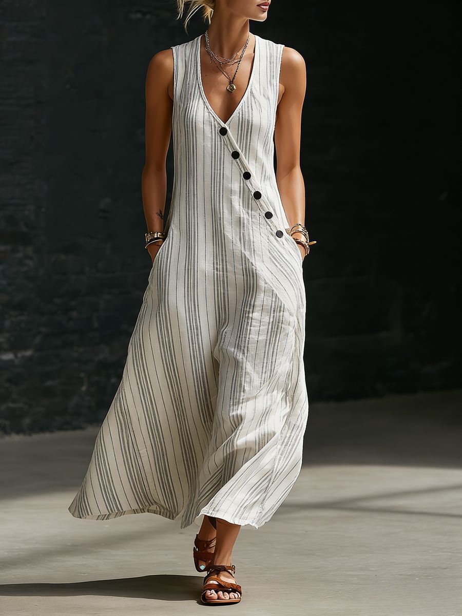 Loose-fitting V-neck Cross-over Shirt And Wide-leg Pants 
