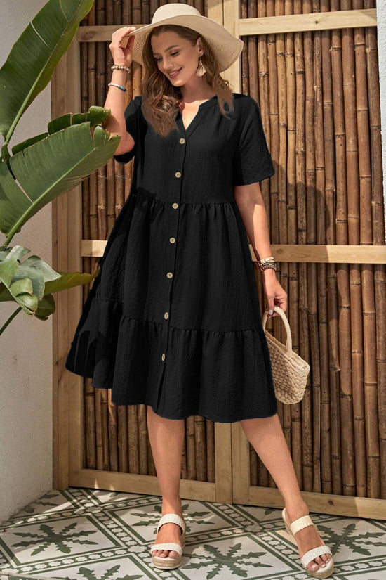 Plus-Size Button-Front V‑Neck Midi Dress CJ US