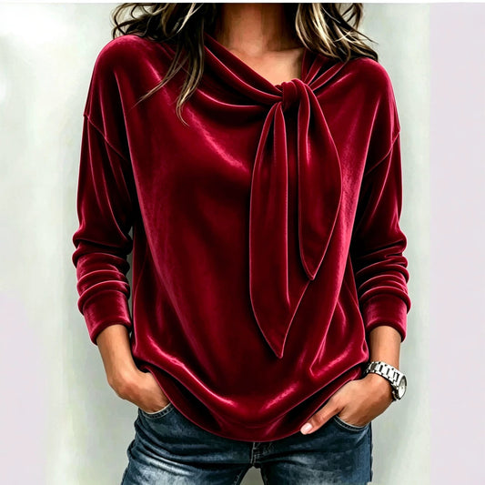 Solid color long sleeved bow top 